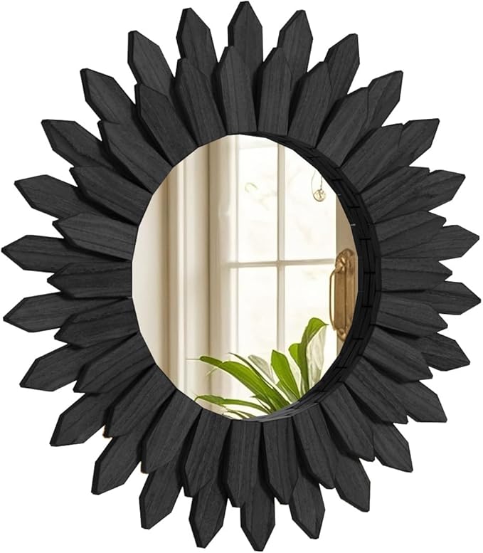 20 Inch Black Boho Wall Decor Sunburst Mirror by Unknown