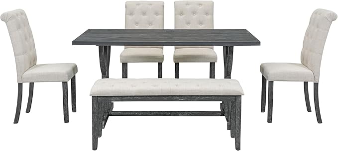 SogesPower 6-Piece Dining Table Set, Rectangular Farmhouse Kitchen Dining Table - Image 9