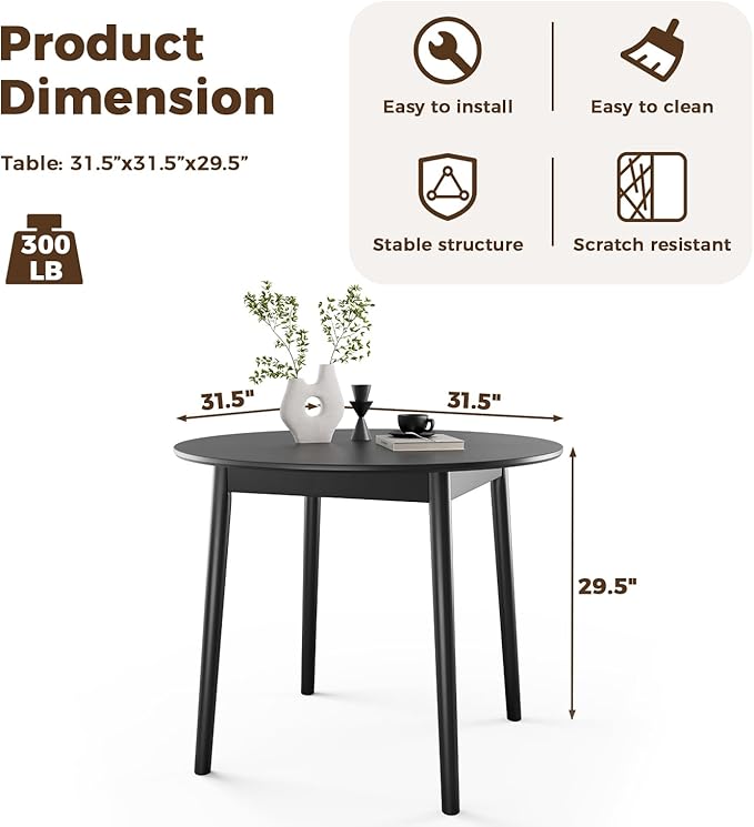 DELAVIN 31.5" Solid Wood Round Dining Table - Image 2