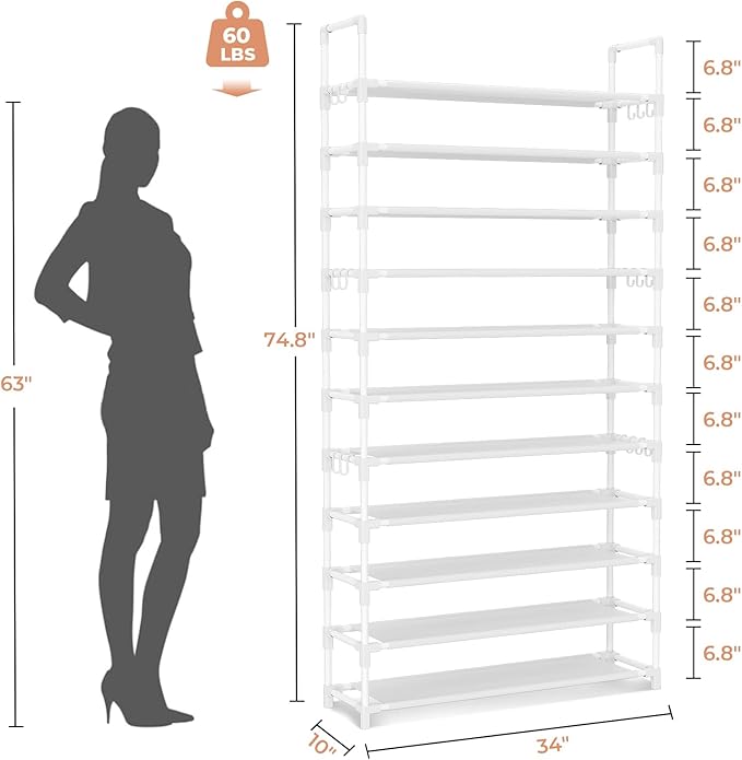 11 Tiers Tall Shoe Rack Holds 55 Pairs of Shoes - Image 3