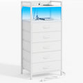Furnulem White Nightstand with 5 Storage Drawer, Tall Dresser by Furnulem