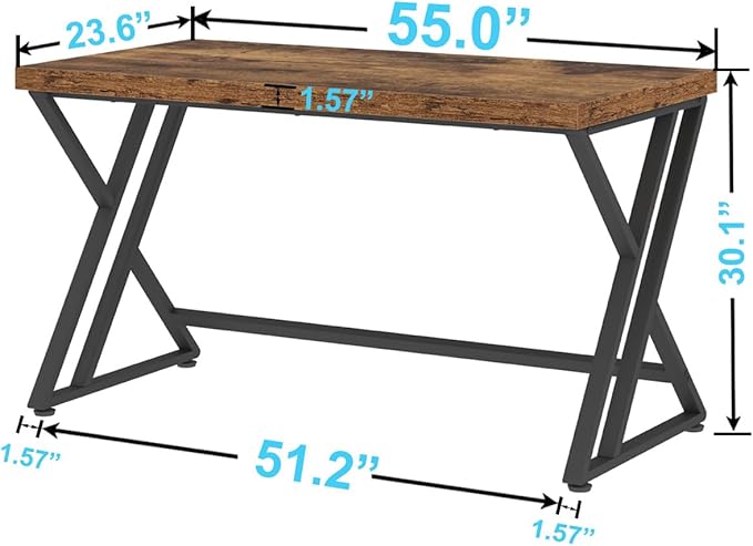 LVB Rustic Computer Desk, Metal Wood Home Office Desk, Industrial Simple Study - Image 2