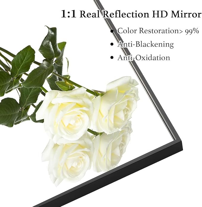 24x24 Inch Black Bathroom Mirror, Copper-Free Mirror, Aluminum Alloy Frame - Image 5