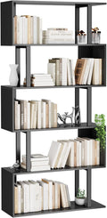 Gadroad 5-Tier Geometric Bookcase, S Shaped Bookshelf, Wood Decorative Storage by Gadroad