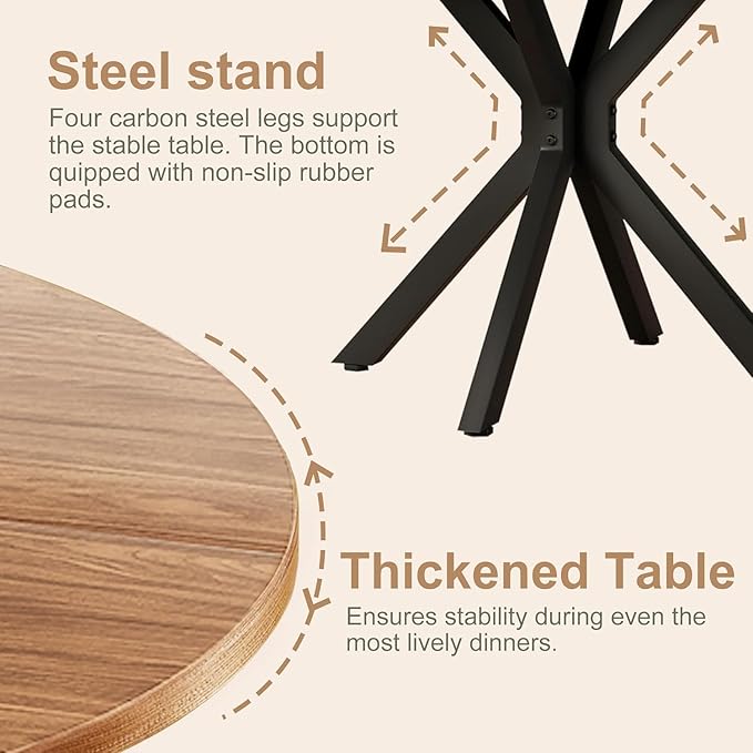 47 Inch Round Dining Table for 4, Modern Round Dinner Table Small Mid Century - Image 6