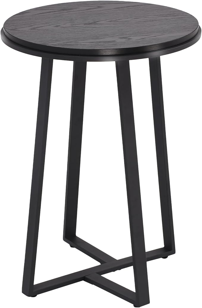 Round End Table, Small Side Table Black Color MDF Top, Metal Frame Black - Image 7