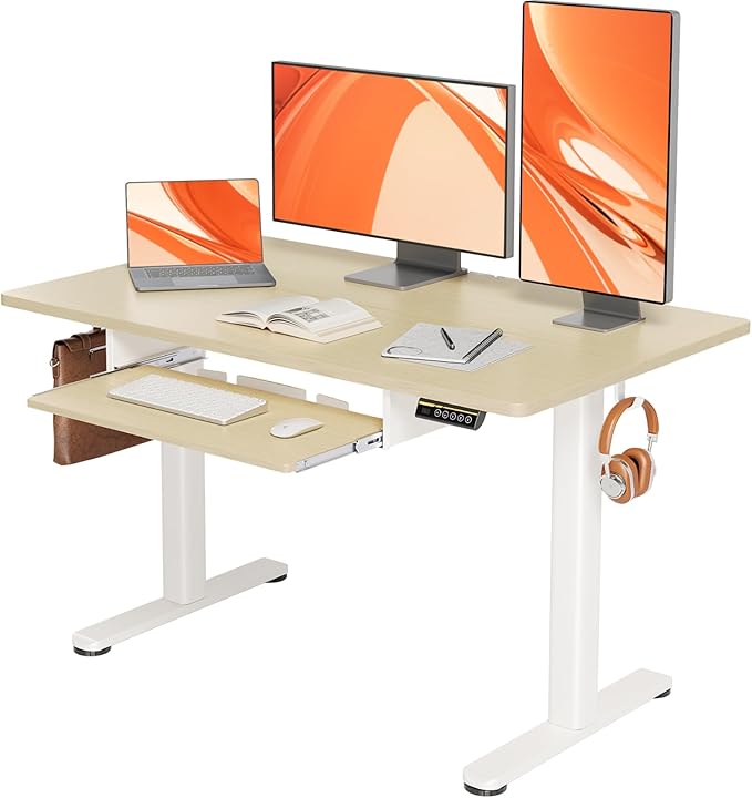 YDN Standing Desk with Keyboard Tray, 48 Inch Height Adjustable Desk with Cable by YDN