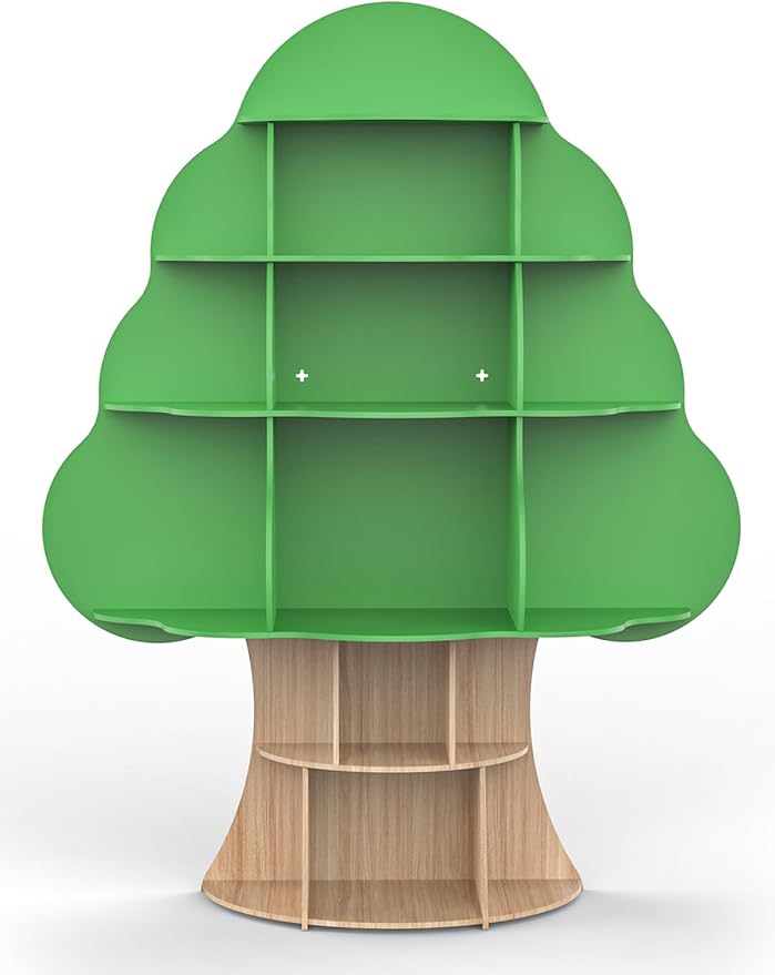 Tree Kids Bookshelf, Toddler Wood Bookcase, 16-Cubby Children Toy Storage by BearQiaqia