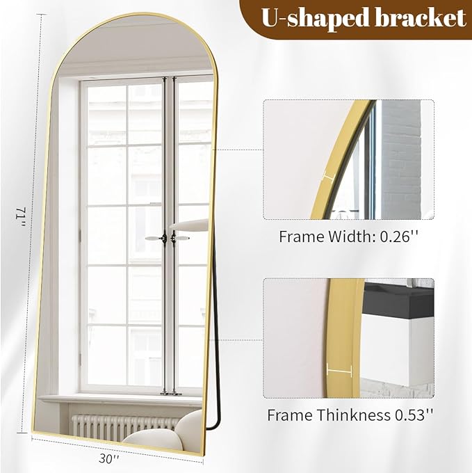 Koonmi 30"x71" Arched Full Length Mirror, Standing Hanging or Leaning - Image 4