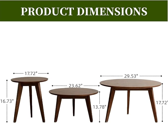 100% Solid Oak Wood Coffee Table Set, Round Coffee Table Combo Side Table - Image 2
