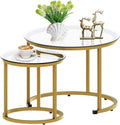 aboxoo Gold Nesting Coffee Table Set of 2, Small Glass Round Nesting Tables by aboxoo