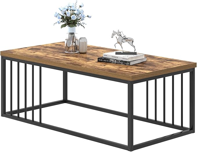 FOLUBAN Coffee Table, Modern Wood and Metal Living Room Table, Industrial - Image 8