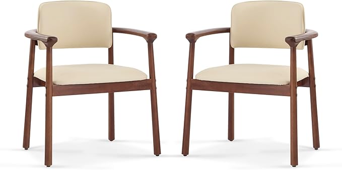 Merax Rubber Wood Dining Chairs Set of 2, Comfortable PU Foam Seat Armchairs - Image 3