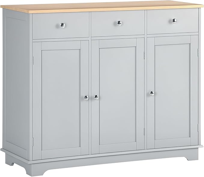 HOMCOM Sideboard with Solid Wood Countertop, Modern Kitchen Storage Cabinet by HOMCOM