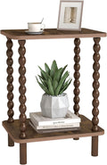 2-Tier End Table, Vintage Side Table, Solid Wood Bedside Table by Funecy