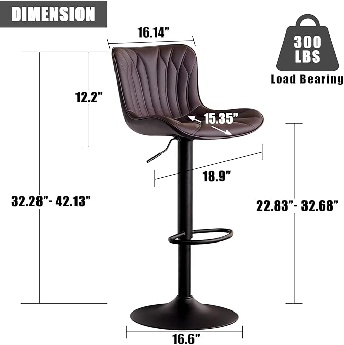 YOUNIKE Brown Bar Stools Set of 2 Modern Swivel Counter Height Bar Chair - Image 3