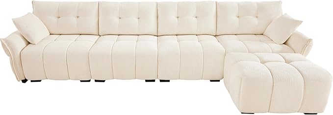 Modern Chenille Fabric 4-Seat Sofa w/Ottoman+2 Pillows, Premium Upholstery - Image 4