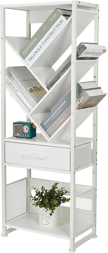 Bookshelf with Drawer, 8 Tier Tree Bookcase Retro Floor Standing Bookshelves - Image 9