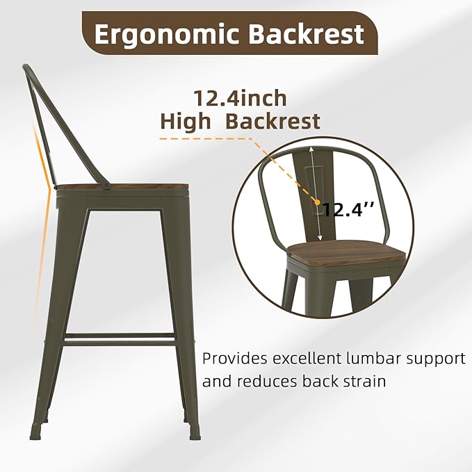 26” Swivel Bar Stools Set of 4, Counter Height Bar Stools Wooden Seat, Metal - Image 4