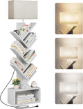 6 Tier Tree Bookshelf with Light, Narrow Bookcase Tower, Tall Floor Standing by Evermagin