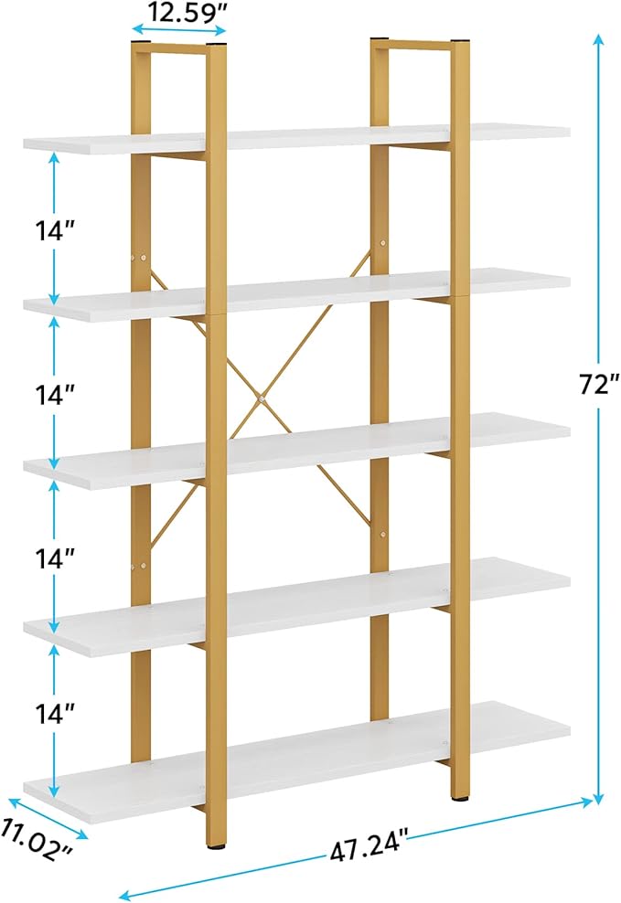 Tribesigns 5-Tier Bookshelf, Vintage Industrial Style Bookcase 70 ‘’ H x 12’’ W - Image 2