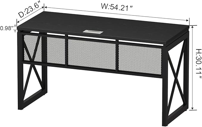 BON AUGURE Black Desk, Wood Computer Desk, Industrial Office Desks, Sturdy - Image 2