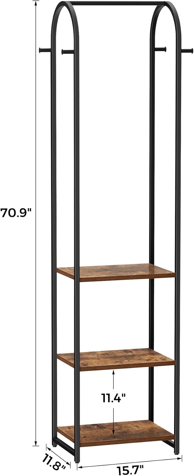 Garment Rack, Coat Rack With 3 Shelves and 4 Hooks, Hanging Rod - Image 4