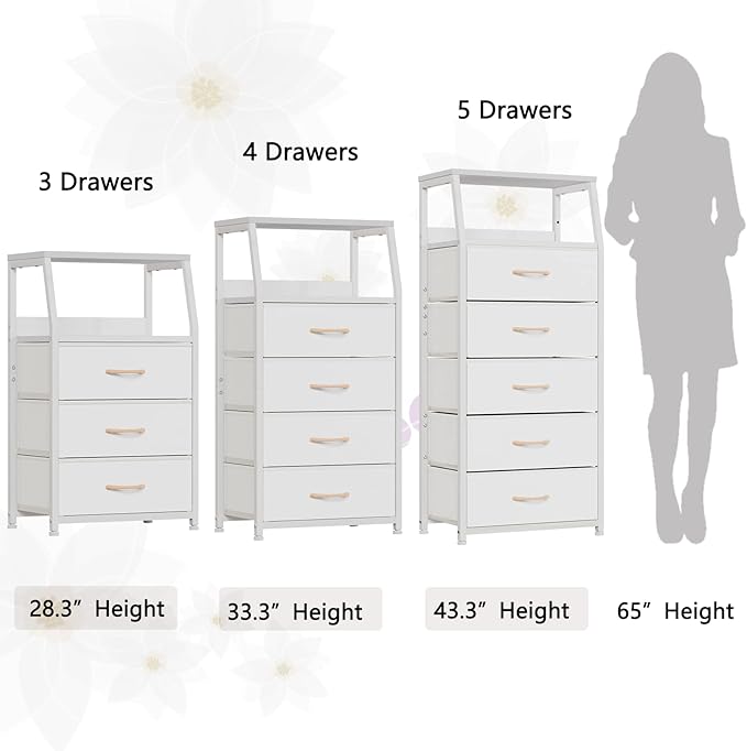 Furnulem White Dresser with 5 Drawers, Vertical Storage Tower Fabric Dresser - Image 7