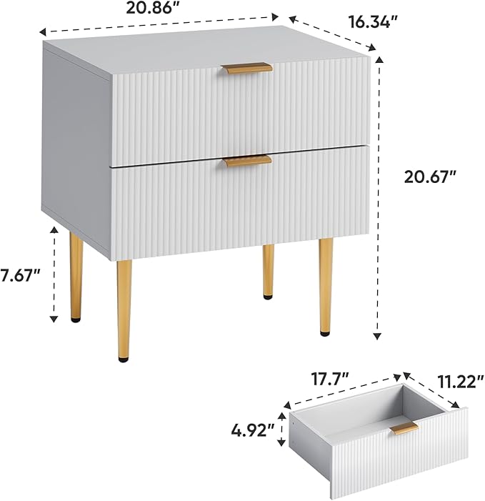Nightstand, Bedside Table with 2 Drawer, Large Mid Century Modern Nightstand - Image 2