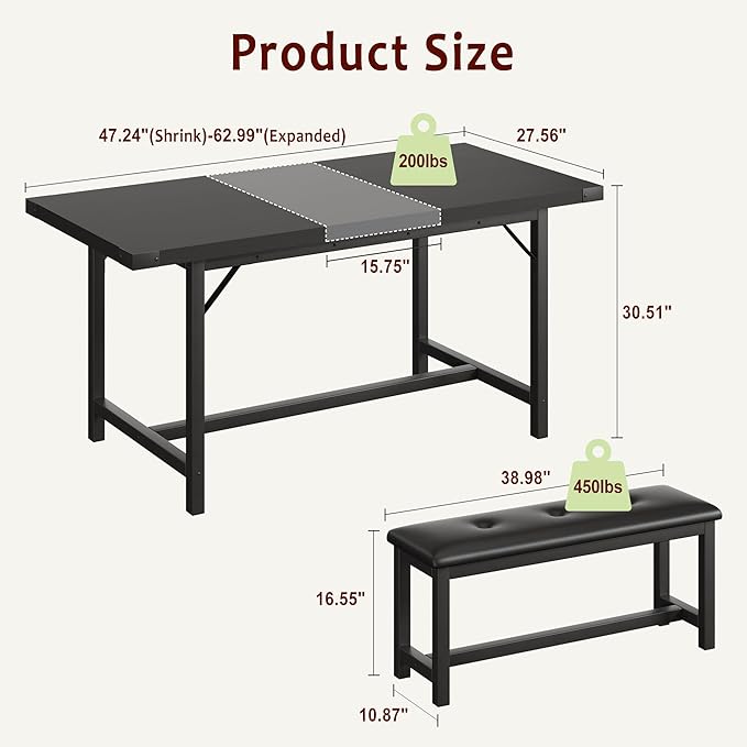 Dining Table Set for 4-6, 63“ Large Extendable Kitchen Table Set, Wood - Image 2