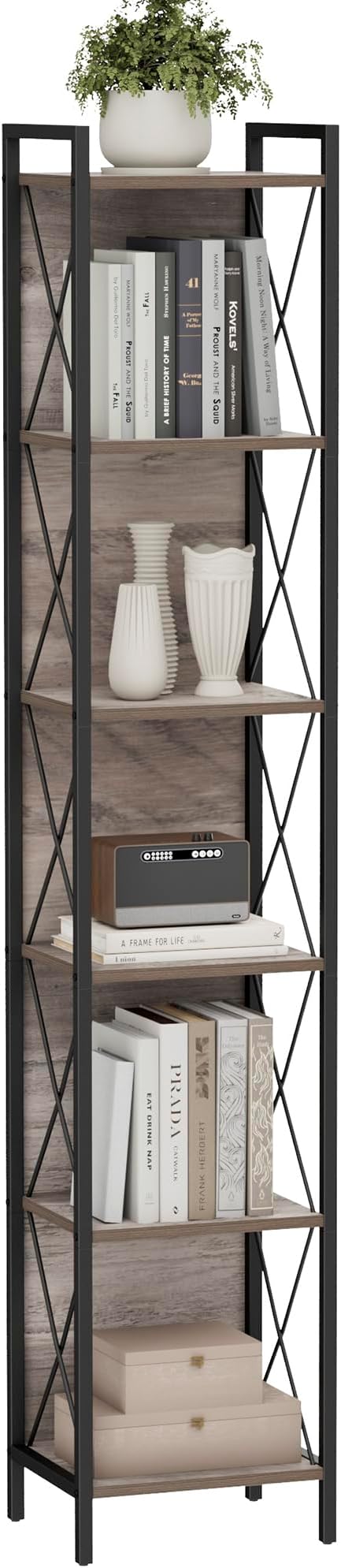 Homhedy 6 Tier Bookshelf Bookcase, Tall Narrow Bookshelf by Homhedy