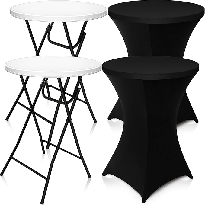 Wenqik 2 Sets 32" High Top Round Folding Cocktail Tables White Bar Height by Wenqik