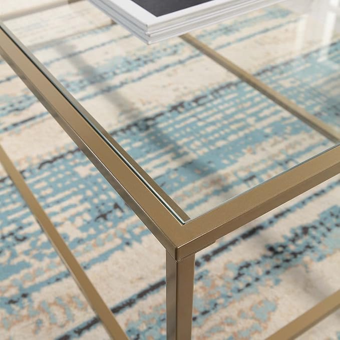 CAWS Gold End Table, Tempered Glass Rectangle Side Table - Image 5