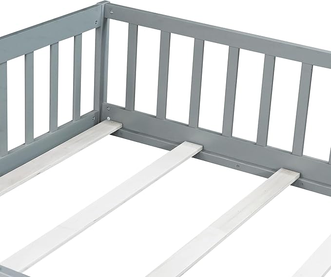 Bellemave Full Floor Bed with Slats and Safety Guardrails, Kids Montessori - Image 7