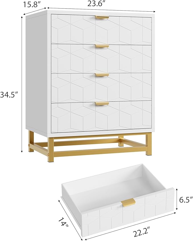 White Dresser, 4 Drawer Dresser - Image 2