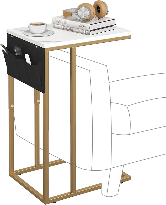 C Shaped End Table for Couch, Small Couch Side Table for Sofa, C Side Table by Livofloral