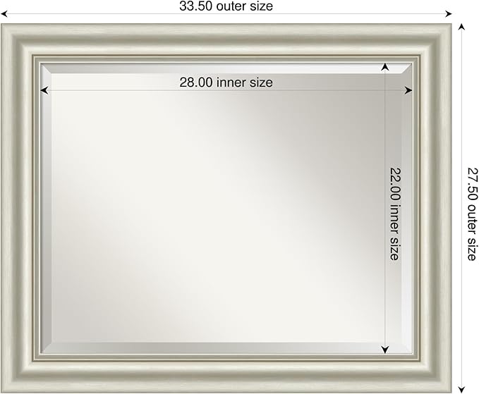 Amanti Art Bathroom Mirror for Over Sink, 28x34 Sophia Silver Rectangle Vanity - Image 3