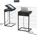 C Shaped End Table with Charging Station, 45° Tiltable Adjustable Flip Top Side by Unknown
