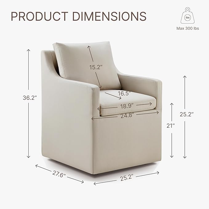 Upholstered Dining Chairs with Casters Washable Cover Side Deskchair with - Image 2