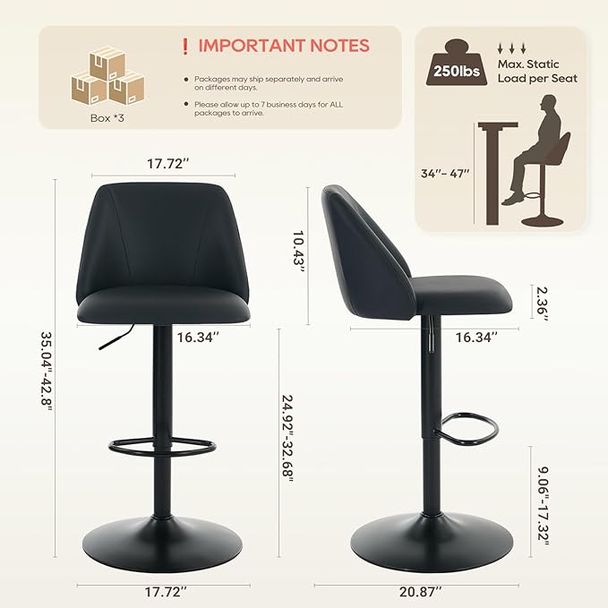 COLAMY Bar Stools Set of 6, Modern Swivel Bar Chairs, Adjustable PU Leather - Image 2