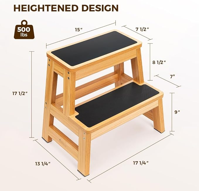 StrongTek Wood Step Stool for Adults and Kids, 17 Inch Tall, Non-Slip Step - Image 3