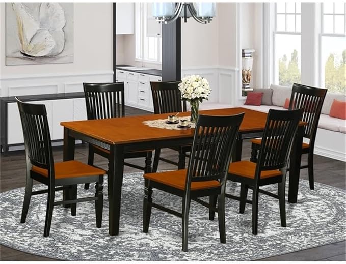 East West Furniture QUWE7-BCH-W 7 Piece Dining Table Set Consist of a Rectangle - Image 2