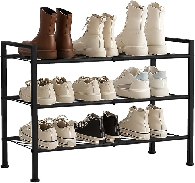 Simple 3 Tier Shoe Rack, Metal Stackable Shoe Storage Organizer - Image 9