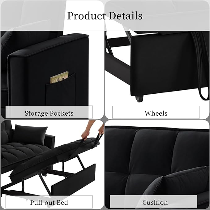 KEIKI Velvet Loveseat Convertible Sofa Bed Sleeper Chair - Image 5