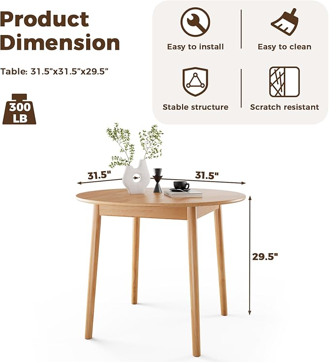 DELAVIN 31.5" Solid Wood Round Dining Table - Image 3