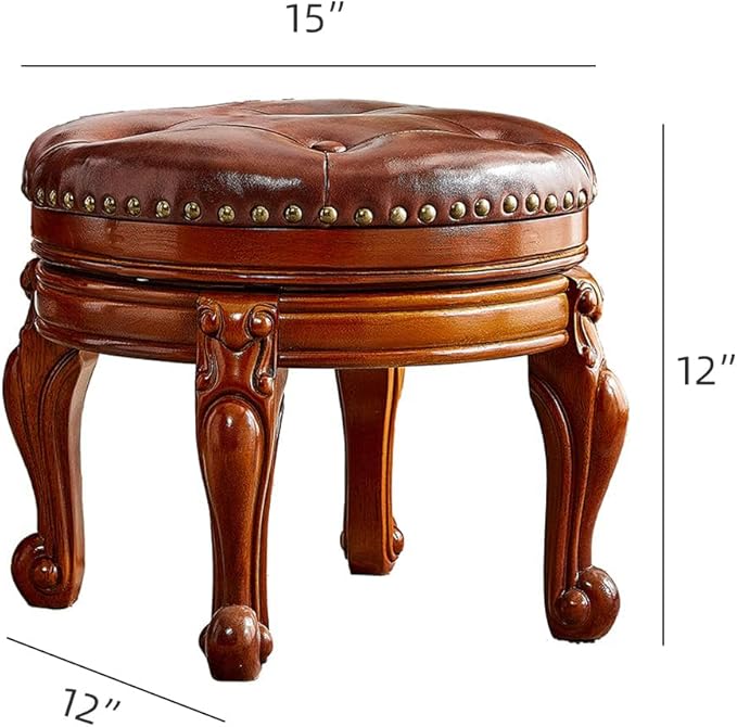 Solid Wood Foot Stool Round Ottoman Mid-Century Footrest Sofa Stool - Image 3