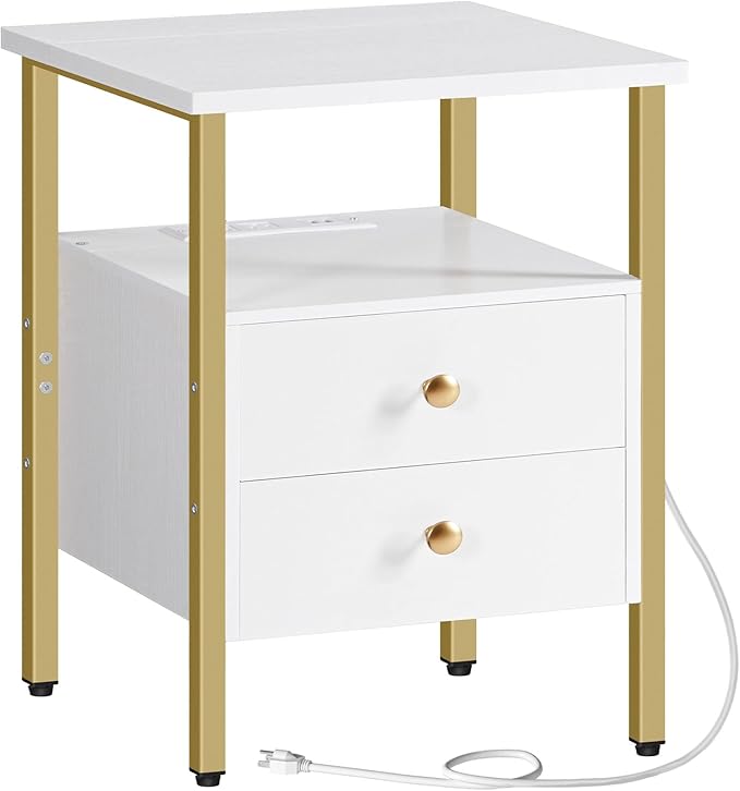 HOOBRO End Table with Charging Station, Bedside Table with 2 Drawer & USB Port by HOOBRO