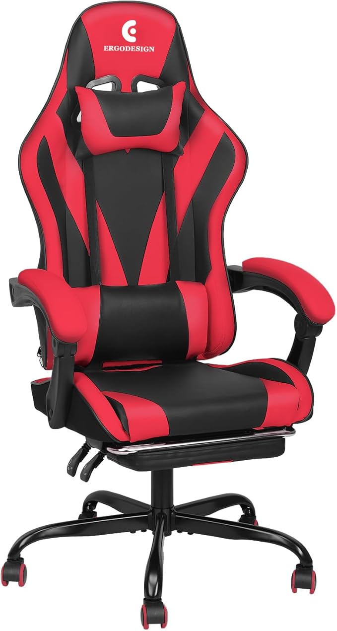 Gaming Chair with Linkage Armrest & Footrest, High Back Video Gaming Chair by Ergodesign