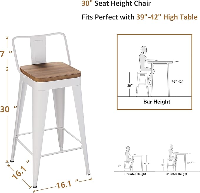 WENTMENT Bar Stools Set of 4 Counter Height Metal Barstools - Image 2