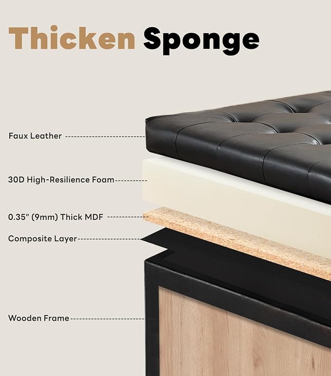Tbfit Large Square Storage Ottoman Bench, Button Tufted Coffee Table, Oversized - Image 6